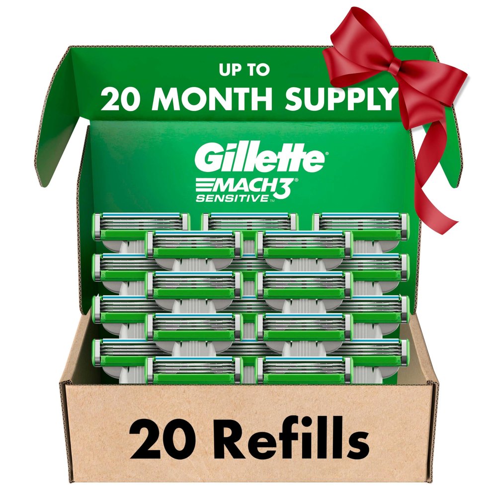 Gillette Mach3 Sensitive Mens Razor Blade Refills, 20 Count, Designed for Sensitive Skin