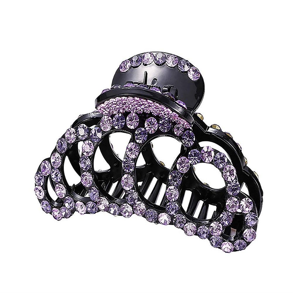 Elegant Large Fancy Rhinestones Hair Claw Clips for Thick Hair Women Crystal Non-Slip Hair Jaw Clip (Violet)