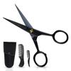 Ontaki Mustache Scissors - 5-Inch, Black - Bevel-Edge Precision & Beard Trimming Scissors - Complete Kit with Mustache Comb & Beard Comb view 1