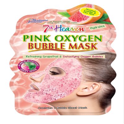 7th Heaven Pink Oxygen Bubble Mask with Refreshing Grapefruit and Detoxifying Oxygen Bubbles for Quick Cleansing Hydration - Ideal for Normal, Combination and Dry Skin