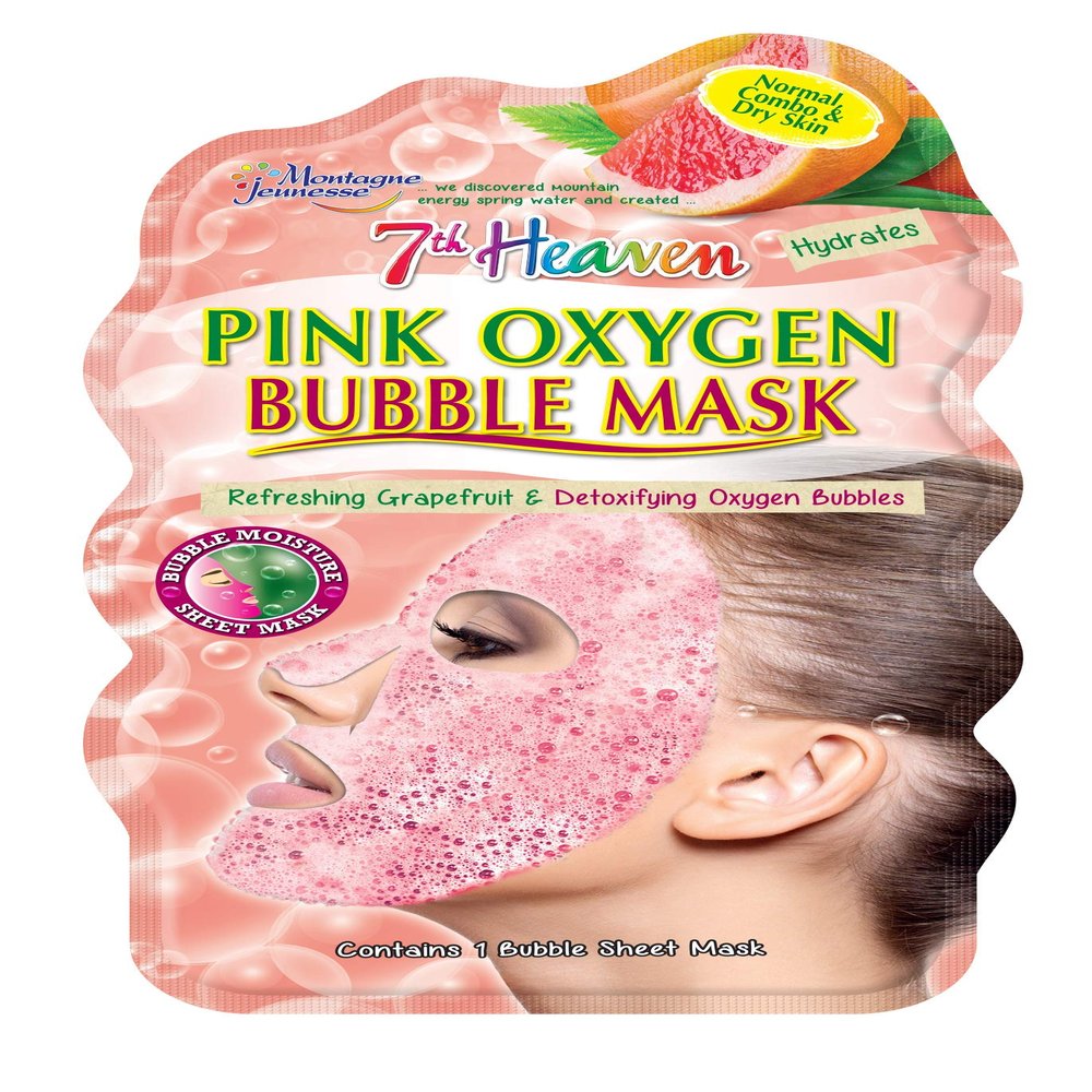 7th Heaven Pink Oxygen Bubble Mask with Refreshing Grapefruit and Detoxifying Oxygen Bubbles for Quick Cleansing Hydration - Ideal for Normal, Combination and Dry Skin