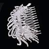 3.93 Inch Rhinestone Crystal Bridal Peacock Feather Hair Comb Couture Bridal Hair Comb Wedding Headpiece view 4