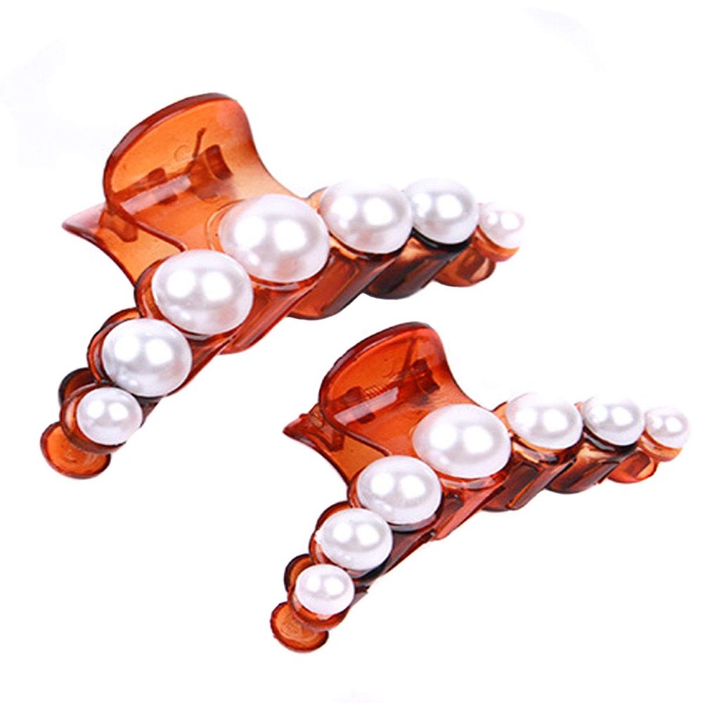 2 Pcs Set Small and Big Imitation pearls Plastic Claw Clip Hair Clip Hairpins Fashion Headwear Hair Accessories for Women (B#)