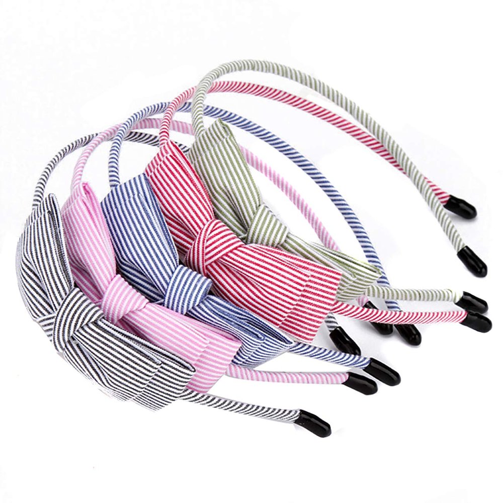 5PCS Cloth Bowknot Hair Band Headband Hair Hoop for Women Sweet Stripe Head Wrap