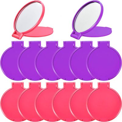 24 Pieces Mini Folding Round Compact Mirror Portable Pocket Makeup Mirror Bulk for Women Travel Daily Use, 2 Colors(Pink, Purple)