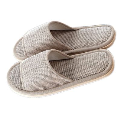2 Pair of Open Toe Breathable Slippers, Spa SlippersLinen Casual Slippers for Men and Women Universal Size Washable and Non-Disposable Waffle (2 Large Size, Light Beige)