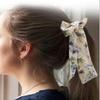 10 Pcs Bowknot Satin Tassel Scarf Hair Scrunchies Printed Dot Pattern Elastics Hair Bands Hair Rope 2 in 1 Ponytail Holder Women Hair Accessories (Random Color) view 4