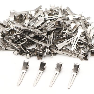 100pcs 4.5cm Single Prong Curl Clips - Silver Metal Alligator Hair Pins for Hair Extension