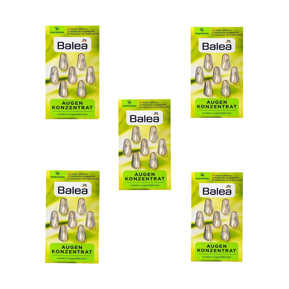 5 packs x 7 pcs I 35 applications I Balea Eye Firming Oil - Eye Concentrate in Capsules with Green Tea Extract, Evening Primrose Oil and Kalpariane/Germany