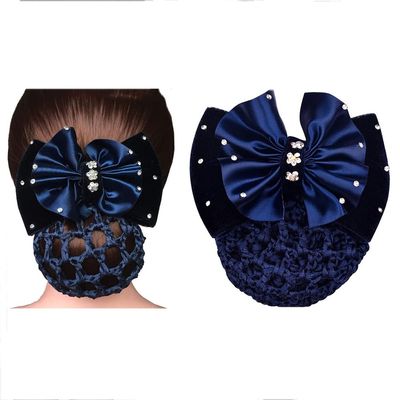1Pcs Women Rhinestone Satin Bow Barrette Hair Bun Cover Barrettes Net Snood Hairnet Bowknot Decor French Hair Clip Women Girls Hair Accessories