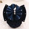 1Pcs Women Rhinestone Satin Bow Barrette Hair Bun Cover Barrettes Net Snood Hairnet Bowknot Decor French Hair Clip Women Girls Hair Accessories view 2
