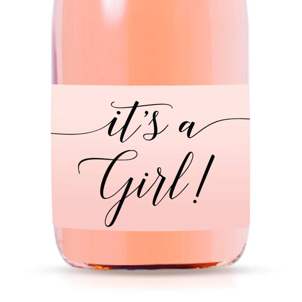 Andaz Press Blush Pink Rose Elegant Party Baby Shower Collection, Waterproof Mini Champagne Wine or Milk Bottle Labels, It's a Girl!, 20-Pack, Party Favors Decor Gift Ideas