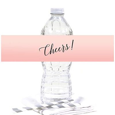 Andaz Press Blush Pink Rose Elegant Party Collection, Waterproof Water Bottle Labels, Cheers!, 20-Pack, Party Favors Decor Gift Ideas