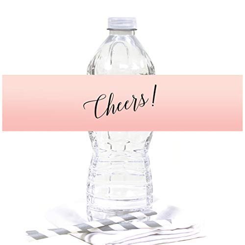 Andaz Press Blush Pink Rose Elegant Party Collection, Waterproof Water Bottle Labels, Cheers!, 20-Pack, Party Favors Decor Gift Ideas