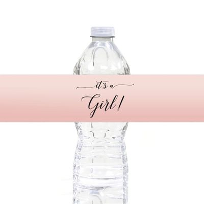 Andaz Press Blush Pink Rose Elegant Party Baby Shower Collection, Waterproof Water Bottle Labels, It's a Girl!, 20-Pack, Party Favors Decor Gift Ideas