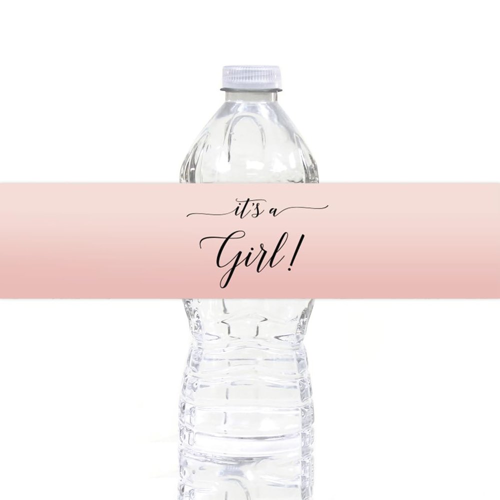Andaz Press Blush Pink Rose Elegant Party Baby Shower Collection, Waterproof Water Bottle Labels, It's a Girl!, 20-Pack, Party Favors Decor Gift Ideas