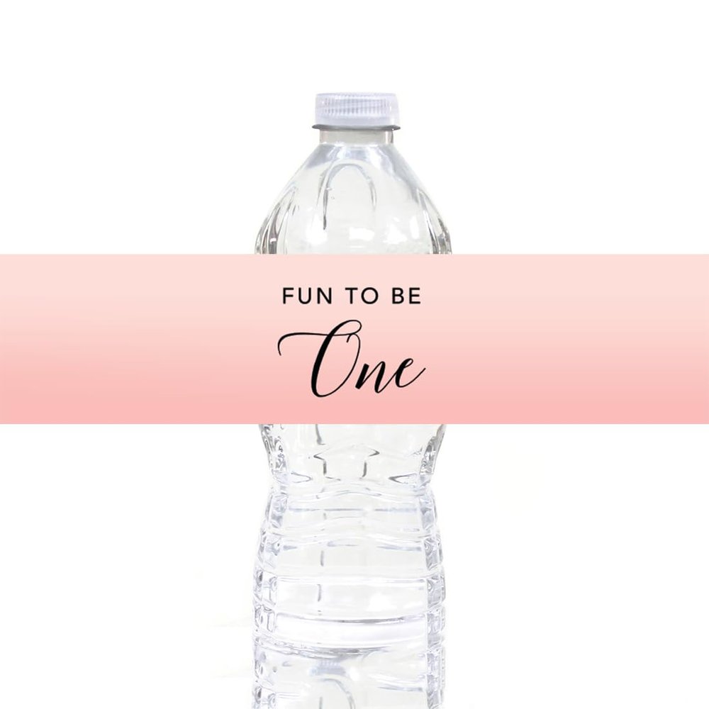 Andaz Press Blush Pink Rose Elegant Party Baby Girl's 1st Birthday Collection, Waterproof Water Bottle Labels, Fun to Be One, 20-Pack, Party Favors Decor Gift Ideas