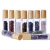 10Pcs Clear 10ml Thick Glass Roll on Bottles Vials Travel Containers Massage Roller Bottle with Gemstone Roller Ball for Essential Oils Perfume Cosmetic, Gemstone Chips Inside (Plastic Wood Grain Cap) view 2