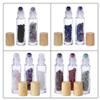 10Pcs Clear 10ml Thick Glass Roll on Bottles Vials Travel Containers Massage Roller Bottle with Gemstone Roller Ball for Essential Oils Perfume Cosmetic, Gemstone Chips Inside (Plastic Wood Grain Cap) view 4
