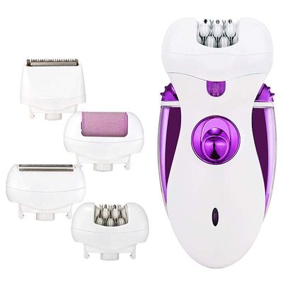 4 in 1 Electric Epilator, Hair Shaver, Clipper & Callus Remover, with 4 Replaceable Cutter Head, Trimmer & Razor, for Arm, Armpit, Bikini Line, Leg, Back, Feet Dead Skin,Purple