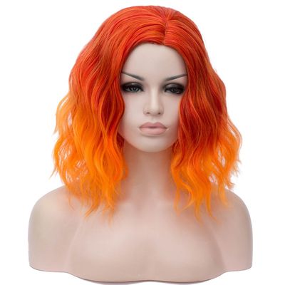PATTNIUM 14'' Ombre Orange Wig Short Wavy Flame Fire Color Wig Heat Resistant Synthetic Hair for Women Girls