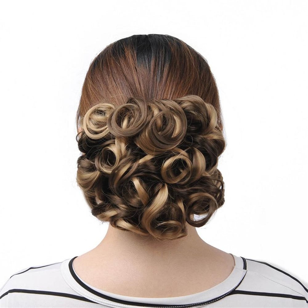 100G/Pc Women's Curly Chignon Elastic Net With Two Combs Synthetic Hair Buns Updo Cover Hairpiece Wine Red 9H19