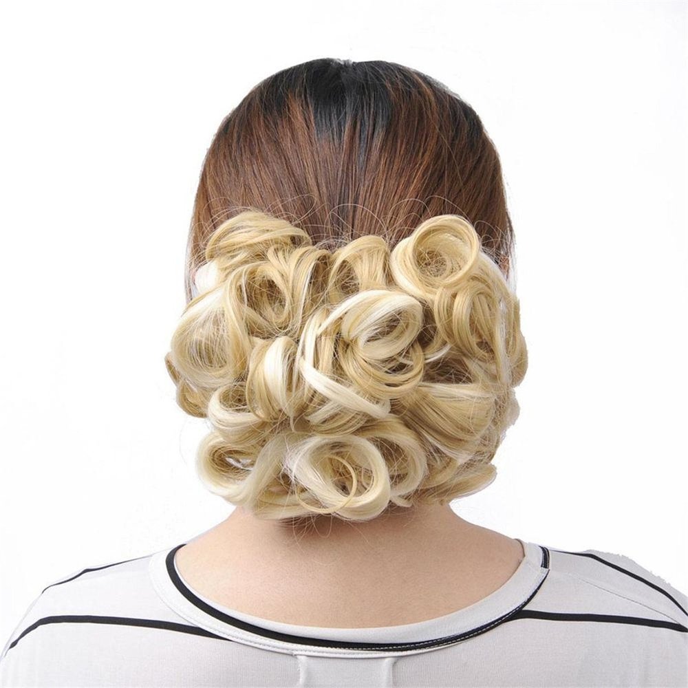 100G/Pc Women's Curly Chignon Elastic Net With Two Combs Synthetic Hair Buns Updo Cover Hairpiece Wine Red 22H613