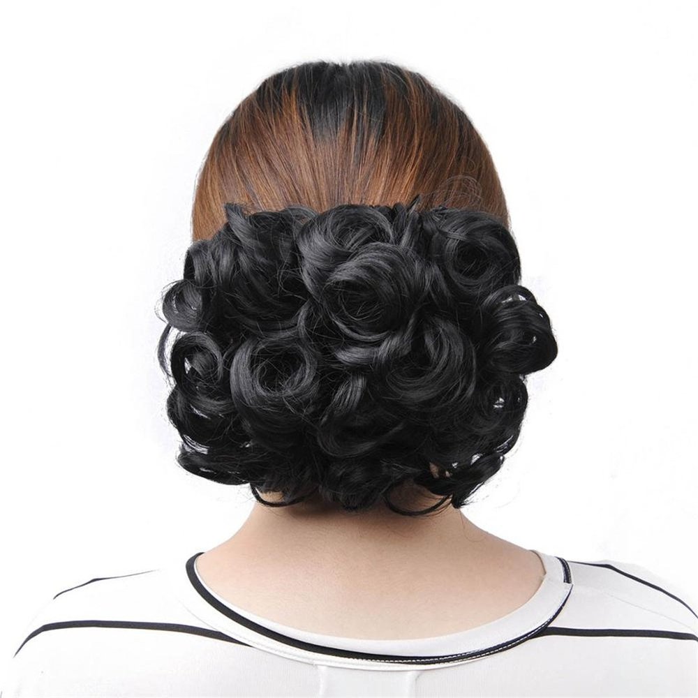 100G/Pc Women's Curly Chignon Elastic Net With Two Combs Synthetic Hair Buns Updo Cover Hairpiece Wine Red #1