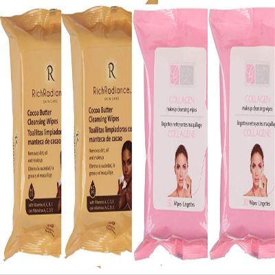 4 Pack Rich Radiance(2 Cocoa Butter 2 Collagen Makeup Cleansing Wipes)30 ct each