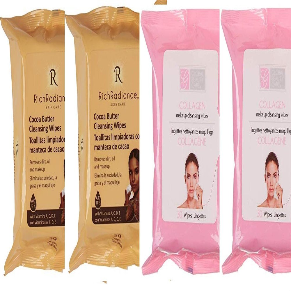 4 Pack Rich Radiance(2 Cocoa Butter 2 Collagen Makeup Cleansing Wipes)30 ct each