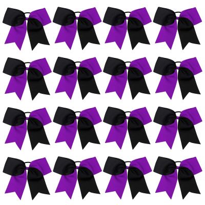 16PCS 8" Large Cheer Hair Bows Ponytail Holder Elastic Band Handmade for Cheerleading Teen Girls College Sports (Black/Purple, 1 Count (Pack of 16))