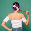 16PCS 8" Large Cheer Hair Bows Ponytail Holder Elastic Band Handmade for Cheerleading Teen Girls College Sports (White/Purple, 1 Count (Pack of 16)) view 2