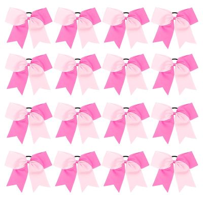 16PCS 8" Large Cheer Hair Bows Ponytail Holder Elastic Band Handmade for Cheerleading Teen Girls College Sports (Pink/Hot Pink, 1 Count (Pack of 16))