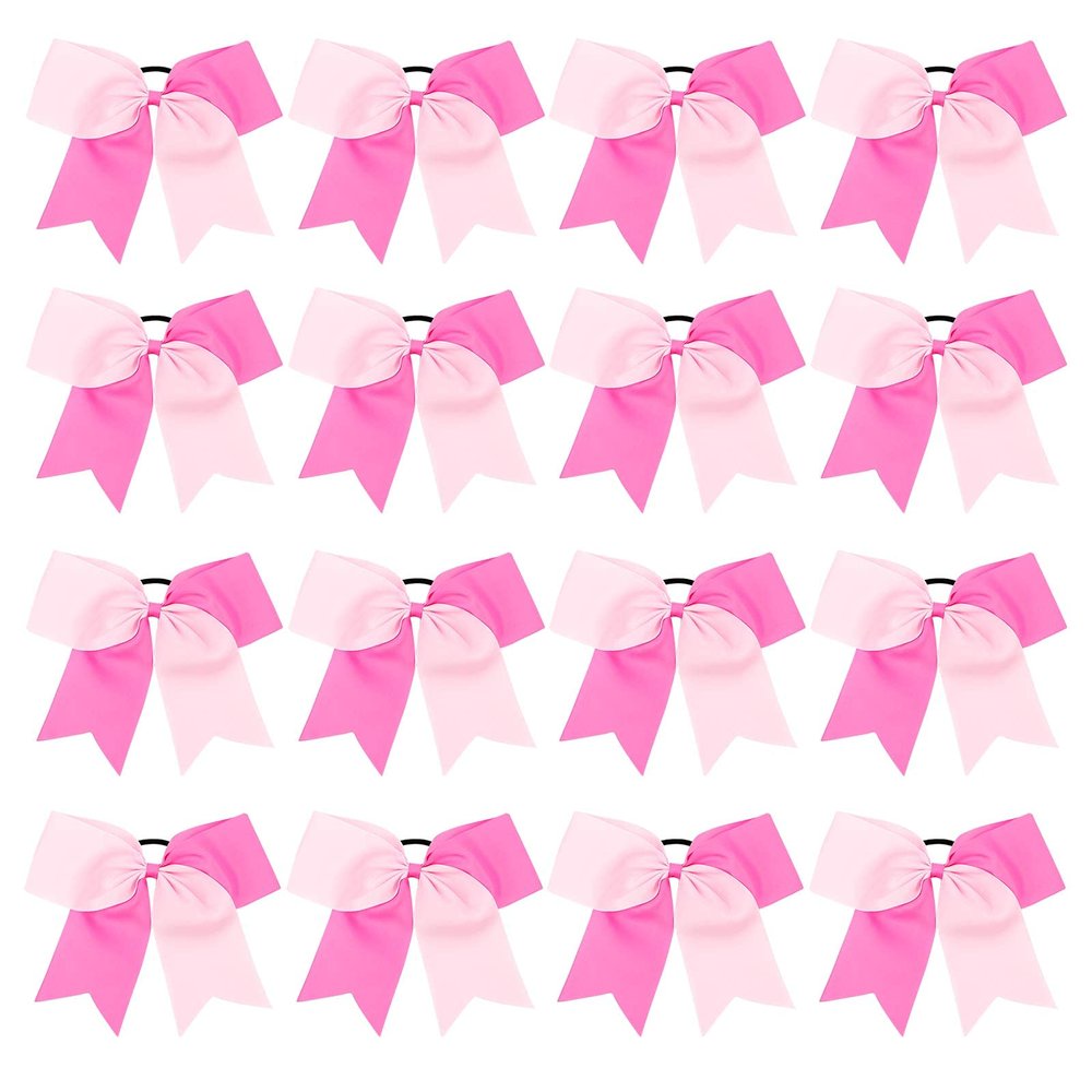 16PCS 8" Large Cheer Hair Bows Ponytail Holder Elastic Band Handmade for Cheerleading Teen Girls College Sports (Pink/Hot Pink, 1 Count (Pack of 16))
