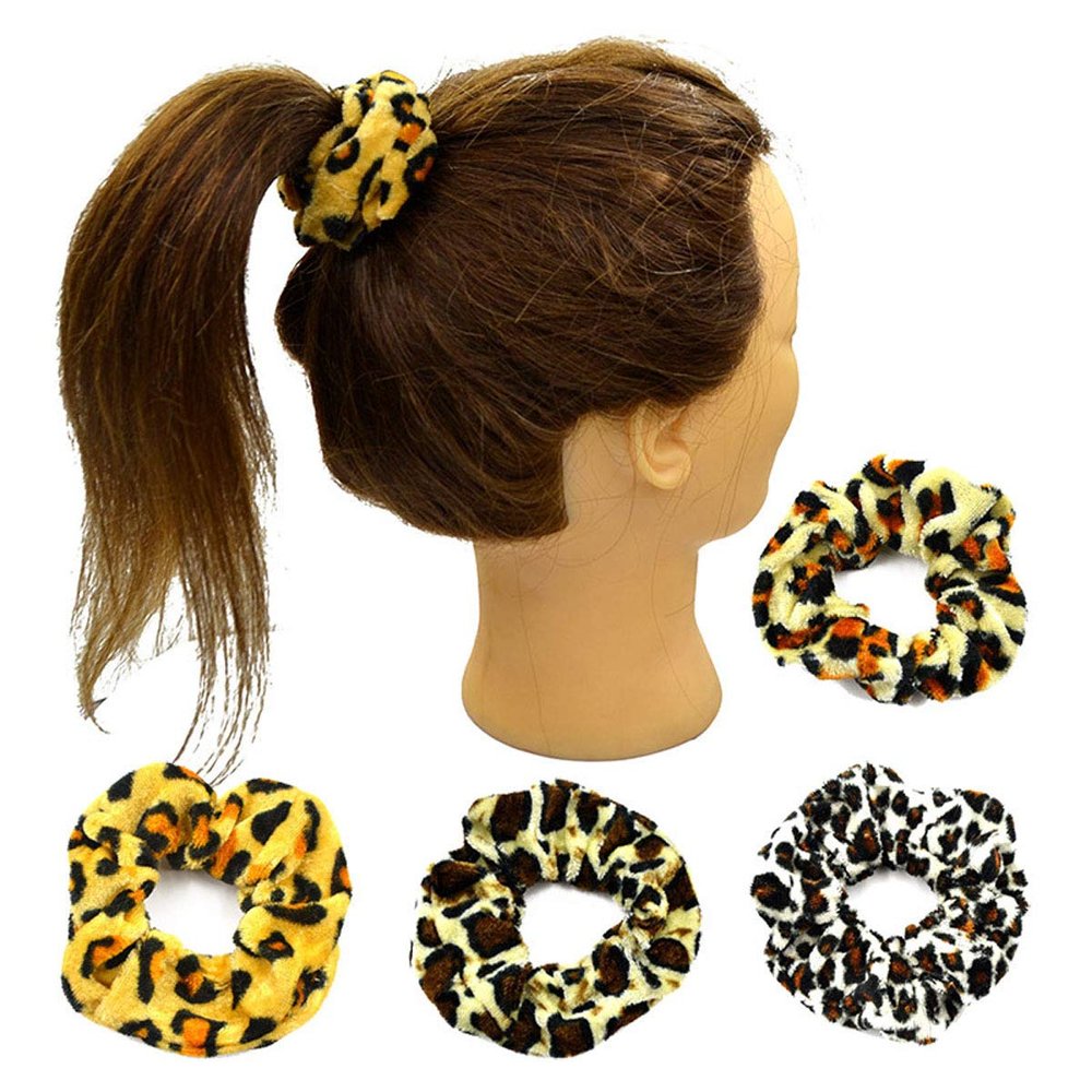 4 Pcs Flannel Leopard Hair Ring Elastic Rubber Band Hair Rope Hair Band Scrunchie Ponytail Holder Women Hair Accessory