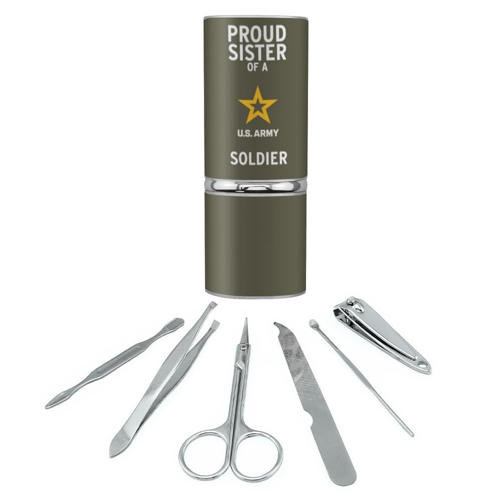 U.S. Army Proud Sister of a Soldier Stainless Steel Manicure Pedicure Grooming Beauty Care Travel Kit