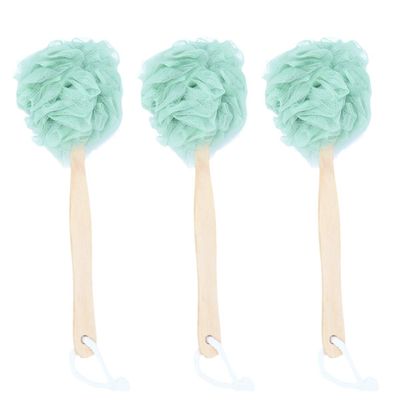 3pcs Bath Flower with Handle Shower Back Scrubber Long Handle Bath Balls