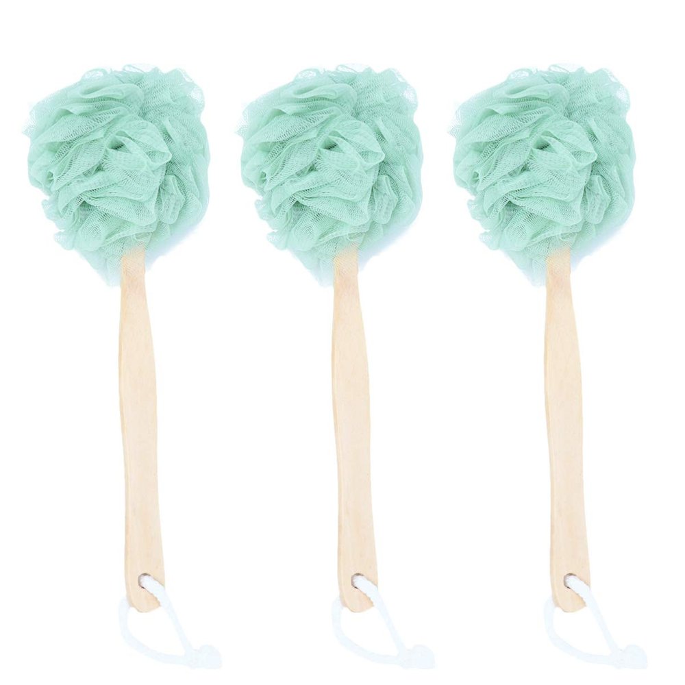 3pcs Bath Flower with Handle Shower Back Scrubber Long Handle Bath Balls