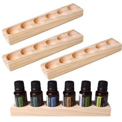 Meao 4 Pcs 1-Tier Wooden Essential Oil Display Storage Organizer Holder Stand - 6 Slots Natural Hard Pine Wood Rack - Holds up to 6 Aromatherapy Bottles - Ideal Gift Presentation Shelf #3