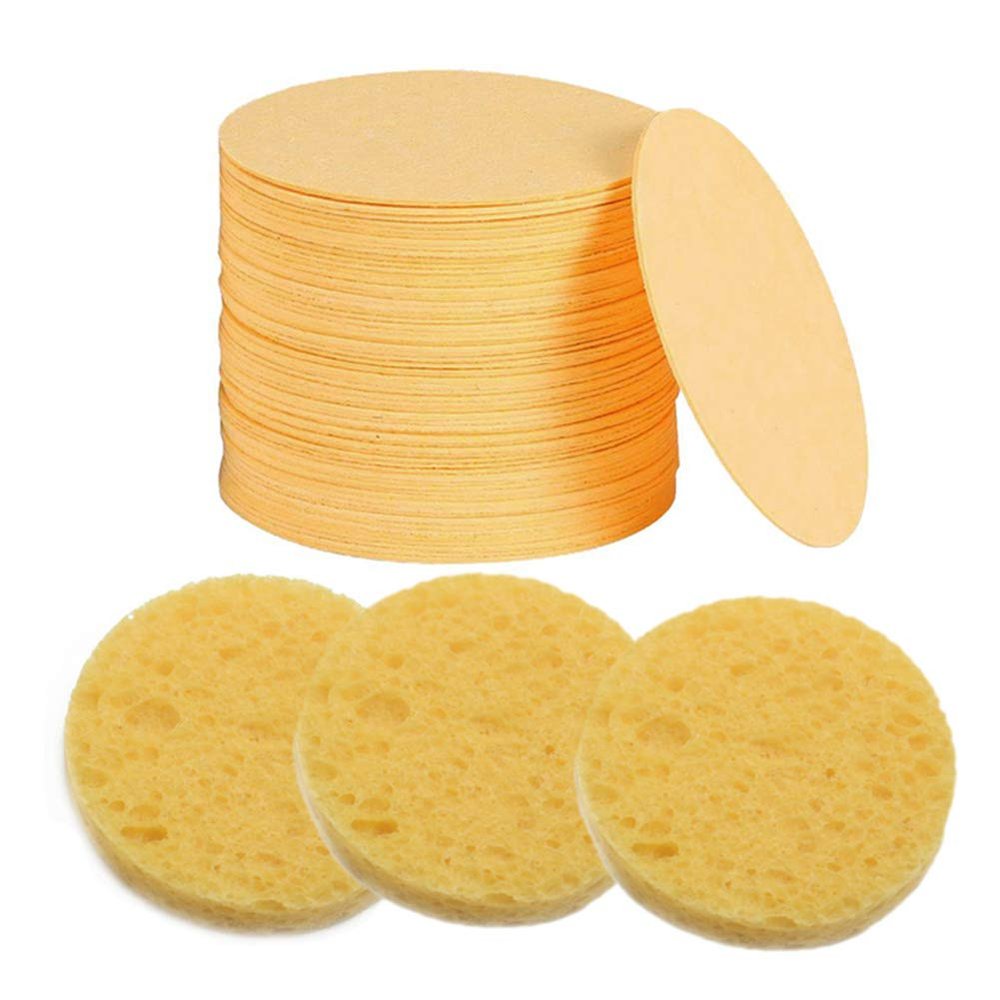 50 Pcs Facial Sponges,Thicker Compressed Face Cleansing Sponges Natural Cellulose Face Sponge for Women Men Girls Facial Cleansing Exfoliating Facial SPA Massage Makeup Removal (yellow)