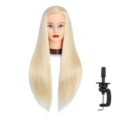Headfix 26"-28" Long Hair Mannequin Head Synthetic Fiber Hair Hairdresser Practice Styling Training Head Cosmetology Manikin Doll Head with Clamp (6F1919W61320)
