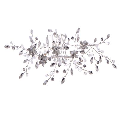 Alilang Silver Tone Zirconia Cubic Czech Crystal Rhinestone Rustic Floral Leaves Bridal Prom Hair Comb