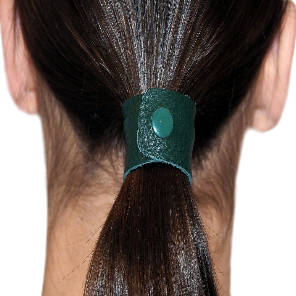 Jissy Leather Hair Ties - Long Hair Ponytail Holder Accessories for Men and Women - Hunter Green (single piece)
