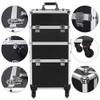 Byya 3 in 1 Professional Rolling Train Cases,Aluminum Makeup Train Case, Multifunction Artist Makeup Cosmetic Train Case with 4 Removable Rolling Wheels and Lockable 4 Keys (Black) view 4
