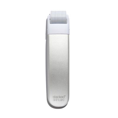 StackedSkincare Microneedling Roller with Replaceable 0.2mm Stainless Steel Needle Head - Gentle Micro Needle Roller for Face, Scalp & Body - Ergonomic Aluminum Handle for Smooth, Even, Radiant Skin