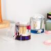 Locco Decor Acrylic Liquid 3D Floating Motion Round Qtip Cotton Ball Swab Holder Dispenser with Lid Wood view 3