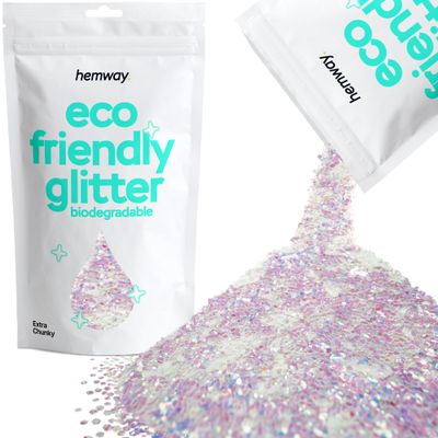 Hemway Eco Friendly Biodegradable Glitter 100g / 3.5oz Bio Cosmetic Safe Sparkle Vegan For Face, Eyeshadow, Body, Hair, Nail And Festival - Extra Chunky (1/24" 0.040" 1mm) - Mother of Pearl Iridescent