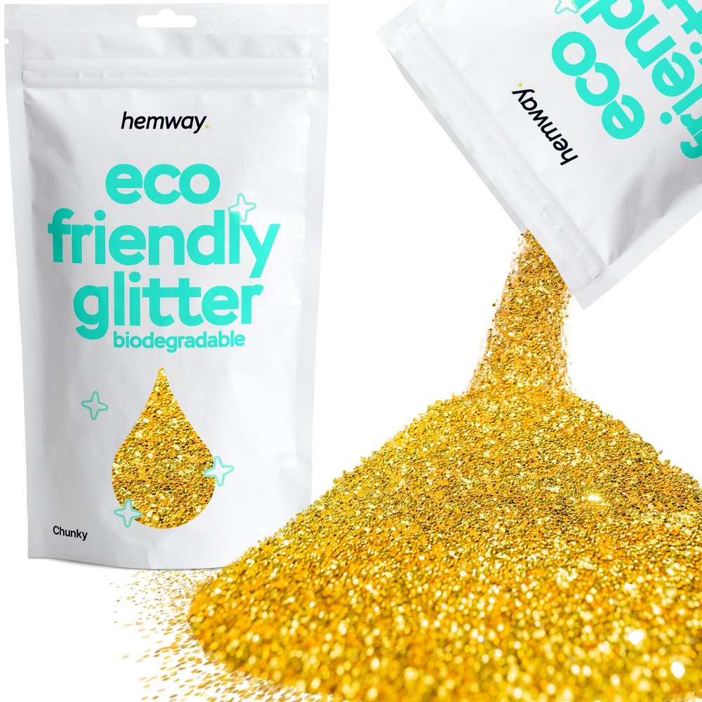 Hemway Eco Friendly Biodegradable Glitter 100g / 3.5oz Bio Cosmetic Safe Sparkle Vegan for Face, Eyeshadow, Body, Hair, Nail and Festival Makeup, Craft - Chunky (1/40" 0.025" 0.6mm) - Gold