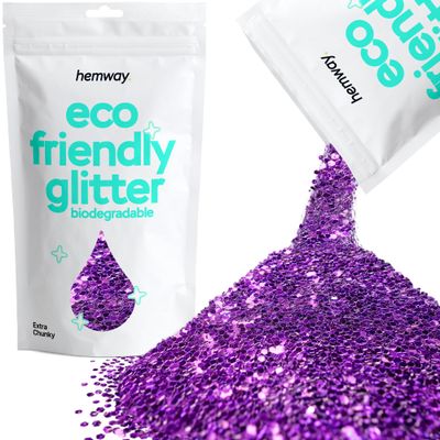 Hemway Eco Friendly Biodegradable Glitter 100g / 3.5oz Bio Cosmetic Safe Sparkle Vegan for Face, Eyeshadow, Body, Hair, Nail and Festival Makeup, Craft - Extra Chunky (1/24" 0.040" 1mm) - Purple