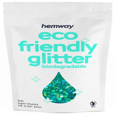 Hemway Eco Friendly Biodegradable Glitter 100g / 3.5oz Bio Cosmetic Safe Sparkle Vegan for Face, Eyeshadow, Body, Hair, Nail and Festival - Super Chunky (1/8" 0.125" 3mm) - Turquoise Blue Holographic